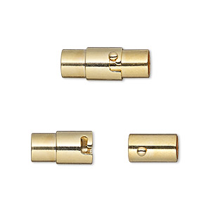 Clasp, magnetic, gold-finished brass, 18x7mm locking round tube with glue-in ends. Sold per pkg of 2.