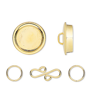 Clasp, gold-plated "pewter" (zinc-based alloy), 25mm round with 19mm