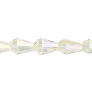 Bead, glass, crystal AB, 10x8mm faceted teardrop. Sold per 15-1/2 to 16-inch strand.