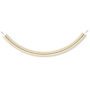 Bead, gold-plated brass, 50x3mm curved tube. Sold per pkg of 10.