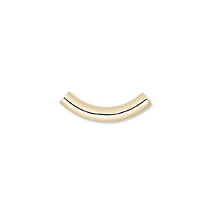 Bead, gold-plated brass, 19x3mm curved tube. Sold per pkg of 10.