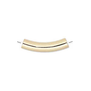Bead, gold-plated brass, 23x5mm curved tube. Sold per pkg of 10.