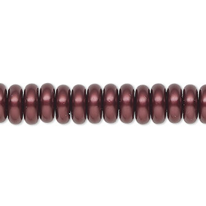 Bead, Celestial Crystal&reg;, crystal pearl, bordeaux, 8x3mm rondelle. Sold per 15-1/2&quot; to 16&quot; strand, approximately 120 beads.