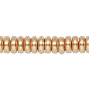 Bead, Celestial Crystal&reg;, crystal pearl, bright gold, 8x3mm rondelle. Sold per 15-1/2&quot; to 16&quot; strand, approximately 120 beads.