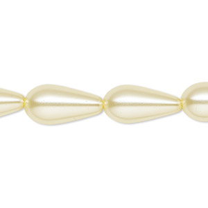 Bead, Celestial Crystal&reg;, crystal pearl, ivory, 15x8mm teardrop. Sold per 15-1/2&quot; to 16&quot; strand, approximately 25 beads.