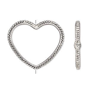 Bead frame, antique silver-finished &quot;pewter&quot; (zinc-based alloy), 28x24mm open heart with rope edge, fits up to 16mm bead. Sold per pkg of 2.