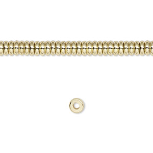 Bead, brass, 4x1.5mm rondelle. Sold per 8-inch strand.