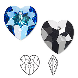 Drop, Crystal Passions&reg;, crystal Bermuda blue P, 18x17mm faceted heart pendant (6215). Sold individually.