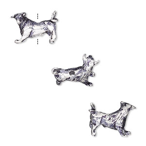 Bead, antique silver-plated brass, 14.5x10mm vertically-drilled 3D bull. Sold individually.