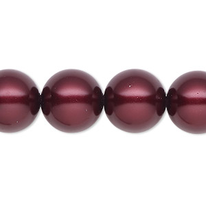 Bead, Celestial Crystal&reg;, crystal pearl, bordeaux, 14mm round. Sold per 15-1/2&quot; to 16&quot; strand, approximately 28 beads.