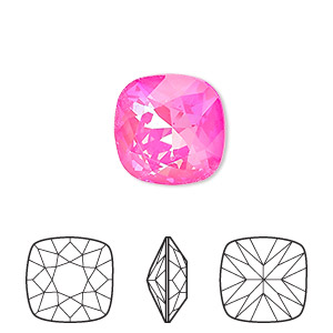 Embellishment, Crystal Passions&reg;, ultra pink AB, 12mm faceted cushion fancy stone (4470). Sold individually.