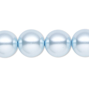 Bead, Celestial Crystal&reg;, crystal pearl, light blue, 14mm round. Sold per 15-1/2&quot; to 16&quot; strand, approximately 28 beads.