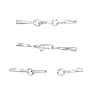 Clasp, Hill Tribes, hook-and-eye, fine silver, 25x2mm with cone and glue-in ends, 1.5mm inside diameter. Sold individually.