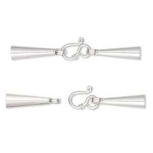 Clasp, Hill Tribes, hook-and-eye, fine silver, 59x6mm with 2 glue-in cones, 5mm inside diameter. Sold individually.