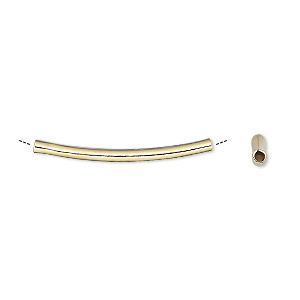 Bead, gold-plated brass, 26x2mm curved tube. Sold per pkg of 20.
