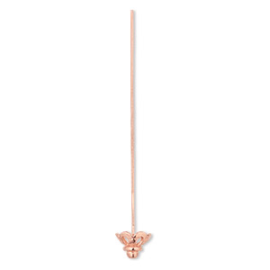 Head pin, copper, 2 inches with 8x6mm flower bead cap, 22 gauge. Sold per pkg of 10.