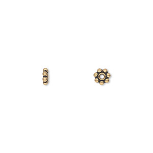 Bead, TierraCast&reg;, antique gold-plated pewter (tin-based alloy), 5x1.5mm beaded rondelle. Sold per pkg of 50.
