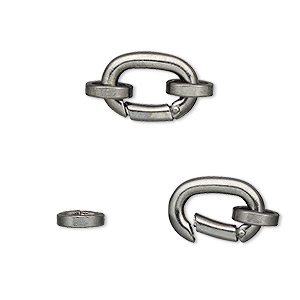 Clasp, self-closing hook, gunmetal-plated brass, 14x10mm with (2) 7x6mm oval jump rings. Sold per pkg of 2.