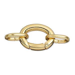 Clasp, self-closing hook, gold-plated brass, 20x16mm with (2) 14x10mm oval jump rings. Sold per pkg of 2.