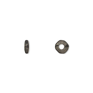 Bead, TierraCast&reg;, black-plated pewter (tin-based alloy), 6x2mm-7x2mm nugget rondelle. Sold per pkg of 20.