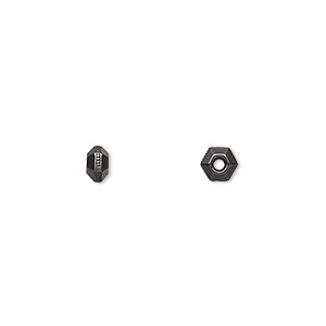 Bead, TierraCast&reg;, black-plated pewter (tin-based alloy), 5x3mm faceted hexagon rondelle with beaded center. Sold per pkg of 100.