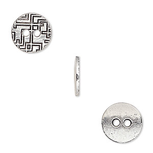Button, antiqued sterling silver, 8.5mm single-sided textured flat round.  Sold per pkg of 2. - Fire Mountain Gems and Beads