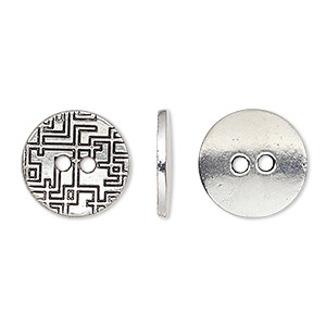 10 X 16mm Silver Metallic Buttons With Two Holes, Flat Silver