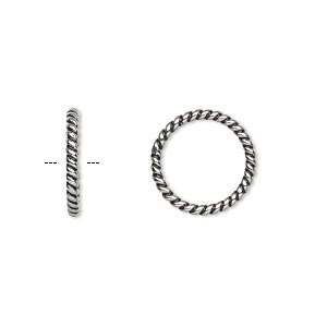 Jump ring, antiqued stainless steel, 14.5mm soldered twisted round, 11mm inside diameter, 14 gauge. Sold per pkg of 2.