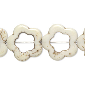 Bead, magnesite (stabilized), white, 18-20mm open flower with 10mm hole, C grade, Mohs hardness 3-1/2 to 4. Sold per 15-inch strand.