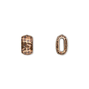 Bead, TierraCast&reg;, antique copper-plated pewter (tin-based alloy), 10x5.5mm flattened hammered barrel. Sold per pkg of 20.