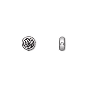 Bead, TierraCast&reg;, antique silver-plated pewter (tin-based alloy), 7mm double-sided flat round with Celtic knot. Sold per pkg of 4.