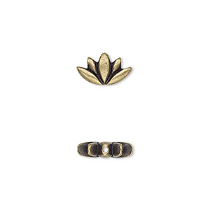 Bead, TierraCast&reg;, &quot;Make a Statement&quot; collection, antique brass-plated pewter (tin-based alloy), 12x7mm lotus with renewal theme. Sold per pkg of 4.