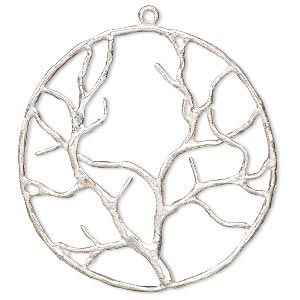 Focal, silver-plated brass, 38mm single-sided open round tree of life. Sold per pkg of 2.