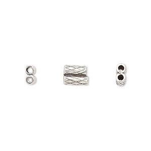 Clasp, JBB Findings, slide, antique silver-plated brass, 7.5x6mm textured double-round tube, fits 1.5mm cord. Sold per 2-piece set.