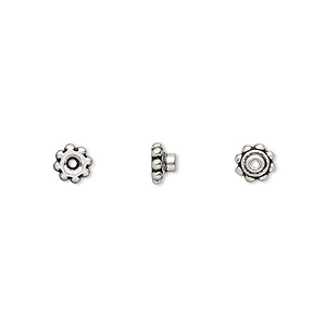 Bead aligner, TierraCast&reg; BeadAligners&#153;, antique silver-plated pewter (tin-based alloy), 5x3mm beaded rondelle with 2.5mm peg. Sold per pkg of 10.