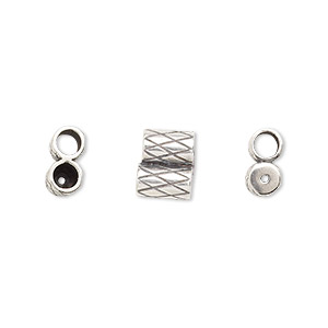 Clasp, JBB Findings, slide, antique silver-plated brass, 9x7.5mm textured double-round tube, fits 3mm cord. Sold per 2-piece set.