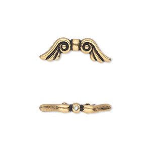 Bead, TierraCast&reg;, antique gold-plated pewter (tin-based alloy), 21x7mm double-sided wing. Sold per pkg of 20.
