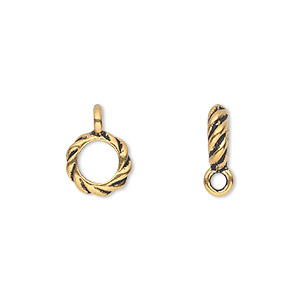 Bead, TierraCast&reg;, antique gold-plated pewter (tin-based alloy), 10x3mm twisted rondelle with closed loop. Sold per pkg of 20.