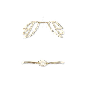 Bead, Amoracast&reg;, satin-finished &quot;vermeil,&quot; 21x8mm angel wing with cutout design. Sold individually.