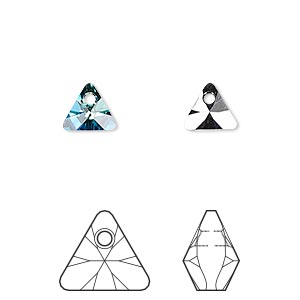 Drop, Crystal Passions&reg;, crystal Bermuda blue P, 8mm mini triangle pendant (6628). Sold per pkg of 6.