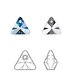 Drop, Crystal Passions&reg;, crystal Bermuda blue P, 12mm mini triangle pendant (6628). Sold per pkg of 12.