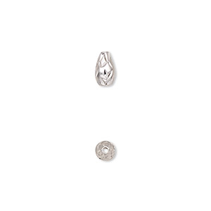 Bead, sterling silver, 7x4mm diamond-cut teardrop. Sold per pkg of 2.