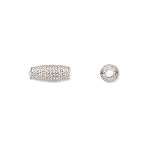 Bead, sterling silver, 12x5mm diamond-cut coiled oval. Sold per pkg of 2.