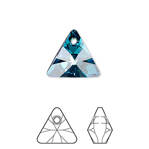 Drop, Crystal Passions&reg;, crystal Bermuda blue P, 16mm mini triangle pendant (6628). Sold per pkg of 6.