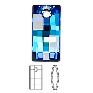 Drop, Crystal Passions&reg;, crystal Bermuda blue P, 30mm faceted urban pendant (6696). Sold individually.