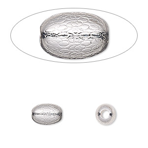 Bead, sterling silver, 9x6mm oval with dimpled texture. Sold per pkg of 2.