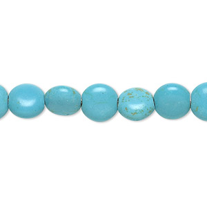 Bead, magnesite (dyed / stabilized), blue and green, 8mm puffed flat round, C- grade, Mohs hardness 3-1/2 to 4. Sold per 15-inch strand.