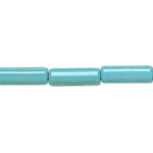 Bead, magnesite (dyed / stabilized), blue-green, 15x5mm round tube, C grade, Mohs hardness 3-1/2 to 4. Sold per 15-inch strand.