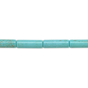 Bead, magnesite (dyed / stabilized), blue-green, 13x4mm round tube, C grade, Mohs hardness 3-1/2 to 4. Sold per 15-inch strand.