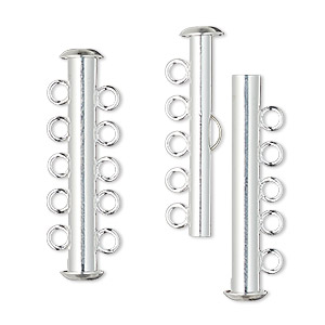 Clasp, 5-strand slide lock, silver-plated brass, 31x6mm tube. Sold per pkg of 10.
